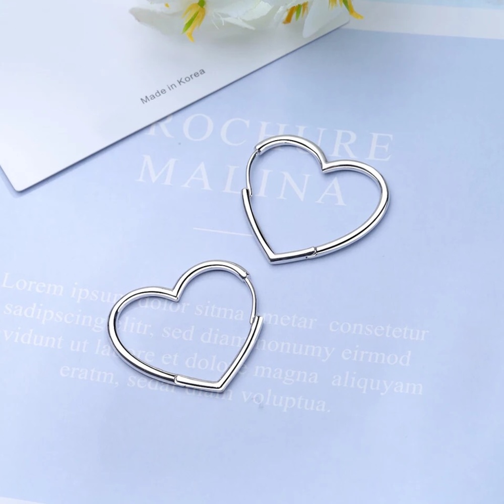 New Heart Hoop Sterling Silver 925 Earrings set